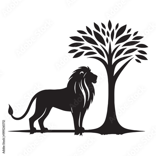 Majestic Lion Silhouette in Golden Sunset Wild African Savannah King of Jungle Powerful Predator Elegant Outline Nature Wildlife Art Minimalist Design Black Shadow Roaring Strength Courage Beauty.