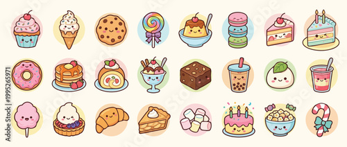 Kawaii Desserts and Sweets Collection Vector Illustration