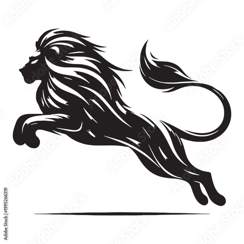 Majestic Lion Silhouette in Golden Sunset Wild African Savannah King of Jungle Powerful Predator Elegant Outline Nature Wildlife Art Minimalist Design Black Shadow Roaring Strength Courage Beauty.