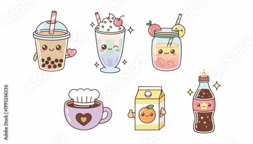 Kawaii Drink Collection Vector Icons