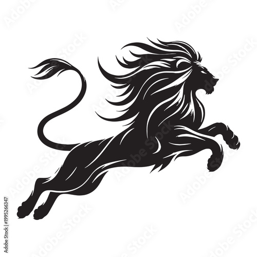 Majestic Lion Silhouette in Golden Sunset Wild African Savannah King of Jungle Powerful Predator Elegant Outline Nature Wildlife Art Minimalist Design Black Shadow Roaring Strength Courage Beauty.