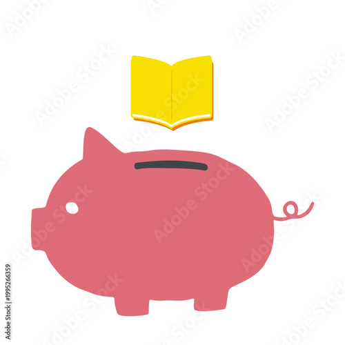 Study Fund piggy bank　教育資金を貯める豚の貯金箱　勉強・学習・自己投資のイメージイラスト