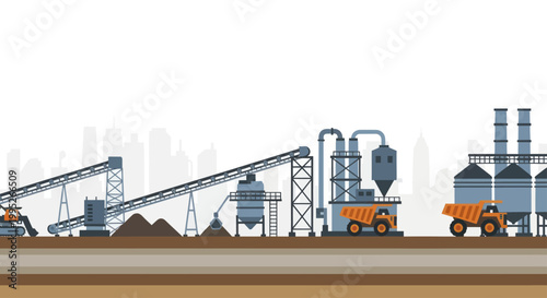 Industrial mining and processing plant with heavy machinery.
