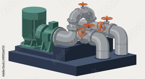 Industrial Pump System with Motor and Valves.