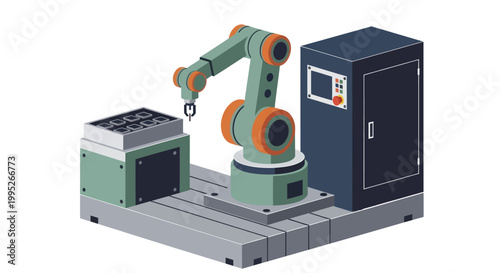 Industrial Robotic Arm Performing Precision Work in Manufacturing Setting.