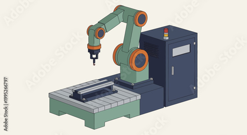 Industrial Robotic Arm with Control Unit on Platform.