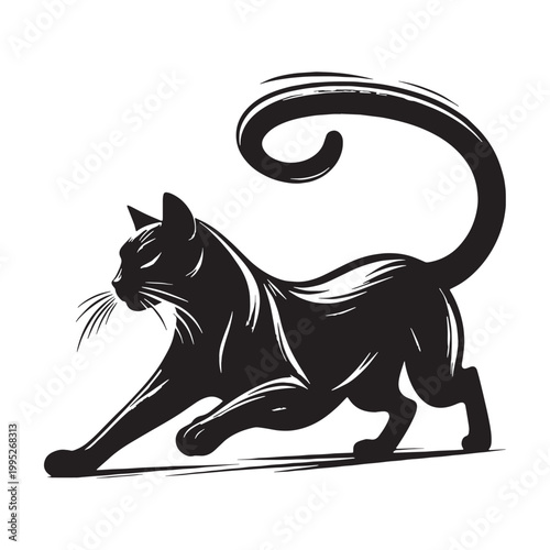 Elegant Cat Silhouette Graceful Feline Shadow Minimalist Black Outline Cute Kitty Shape Mysterious Night Cat Artistic Design Pet Lover Aesthetic Calm Quiet Animal Icon Smooth Curves Modern Style.