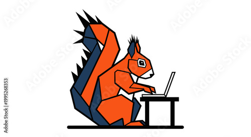 Squirrel Using Laptop Computer.
