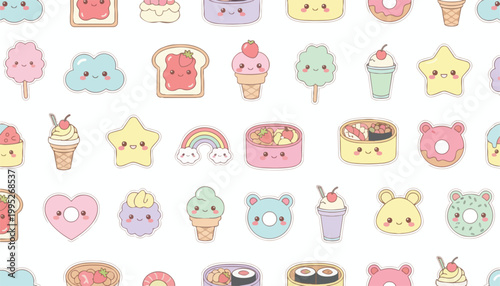 Kawaii Food and Objects Seamless Pattern Vector
