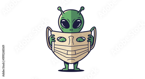 Green Alien Holding Mask.