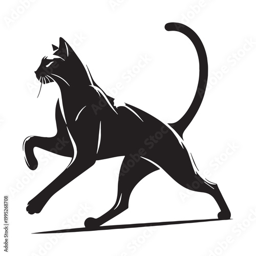 Elegant Cat Silhouette Graceful Feline Shadow Minimalist Black Outline Cute Kitty Shape Mysterious Night Cat Artistic Design Pet Lover Aesthetic Calm Quiet Animal Icon Smooth Curves Modern Style.