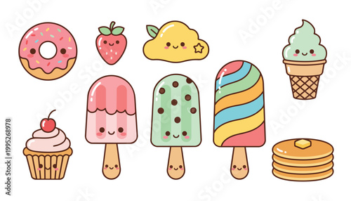 Kawaii Food Icons Cute Dessert Vector Collection