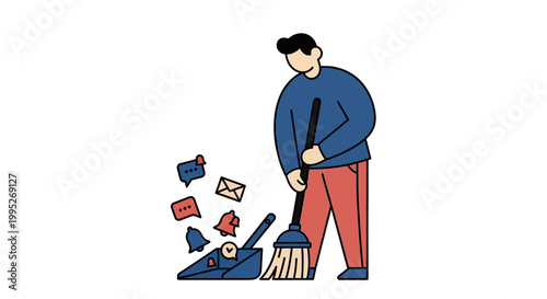 Man Broom Cleaning Floor.