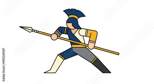 Warrior Holding Spear Illustration.