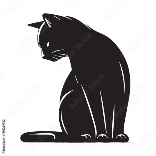 Elegant Cat Silhouette Graceful Feline Shadow Minimalist Black Outline Cute Kitty Shape Mysterious Night Cat Artistic Design Pet Lover Aesthetic Calm Quiet Animal Icon Smooth Curves Modern Style.