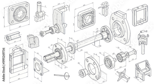 Detailed Engineering Blueprint of Mechanical Components and Assembly.