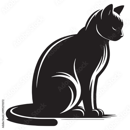 Elegant Cat Silhouette Graceful Feline Shadow Minimalist Black Outline Cute Kitty Shape Mysterious Night Cat Artistic Design Pet Lover Aesthetic Calm Quiet Animal Icon Smooth Curves Modern Style.