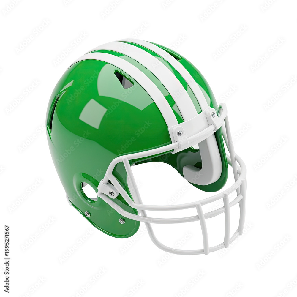 Fototapeta premium Professional Green American Football Helmet with White Stripes.