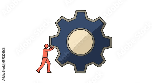 Man pushing big gear.