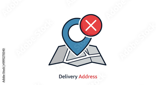 Map pin with error symbol.