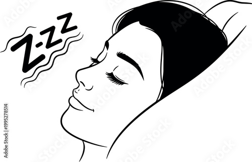 Black and white illustration of a person sleeping peacefully