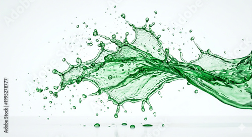 Emerald green botanical essence splash on white