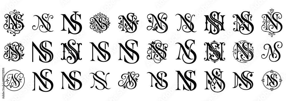 Naklejka premium Stylized ns monograms vintage design element alphabet script letters.