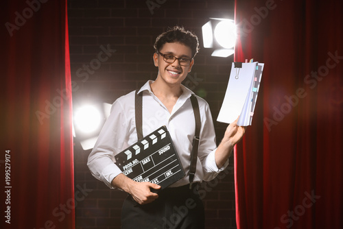 Male screenwriter with scen...