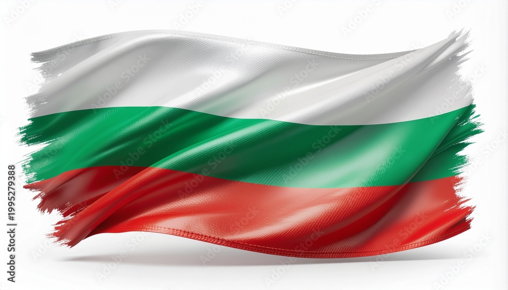 Obraz premium Bulgarian flag waving elegantly in white background with subtle ripples and detailed texture
