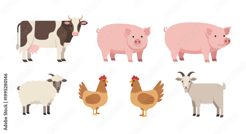 Fototapeta premium Farm Animals Collection Illustration.