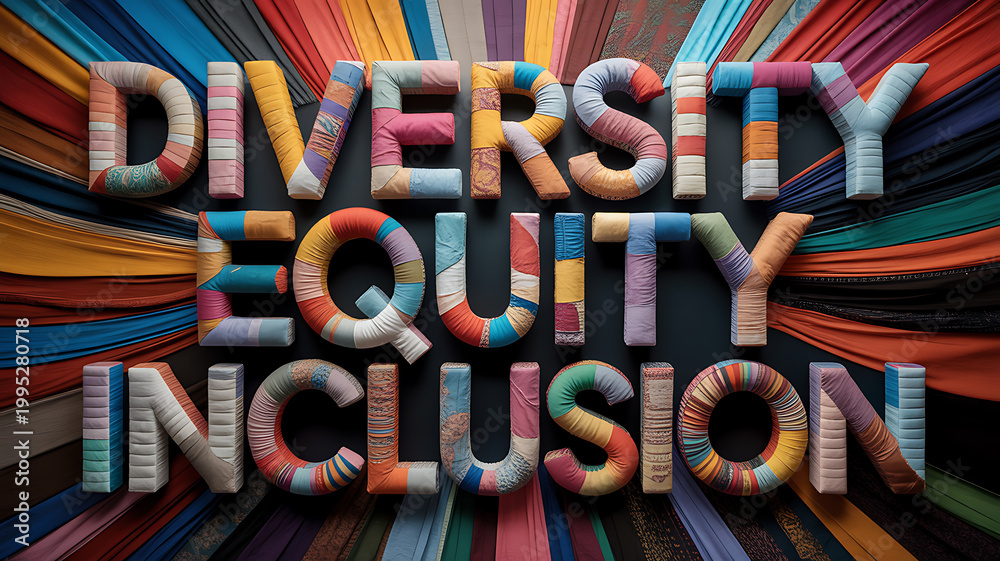 Fototapeta premium Textured fabric letters spelling diversity equity inclusion emphasizing clean environment and eco-friendly concepts