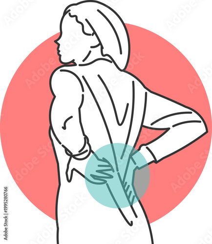 Young woman expresses discomfort in the lower back area