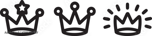 Set of three hand drawn crown icons