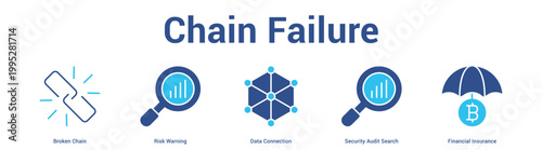 Chain Failure web banner icon set vector illustration concept for business with icon of Broken Chain, Risk Warning, Data Connection, Security Audit Sear.
