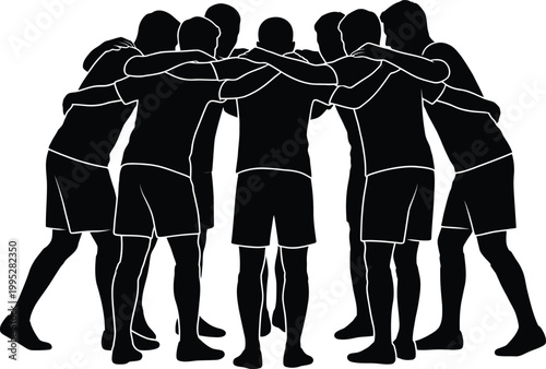 Group of people standing together in unity and solidarity with arms around each other in a circle