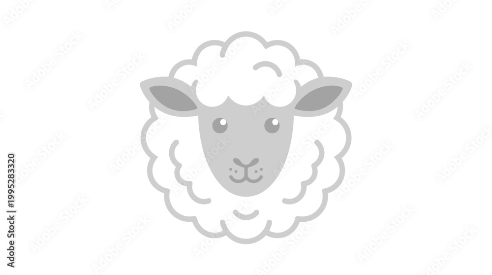 Obraz premium Cute fluffy sheep head cartoon icon illustration with a friendly expression, minimalist vector graphic design for farm animals
