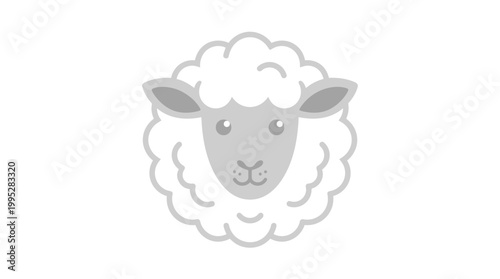 Cute fluffy sheep head cartoon icon illustration with a friendly expression, minimalist vector graphic design for farm animals