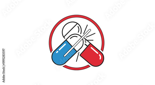 Pills colliding in red circle.