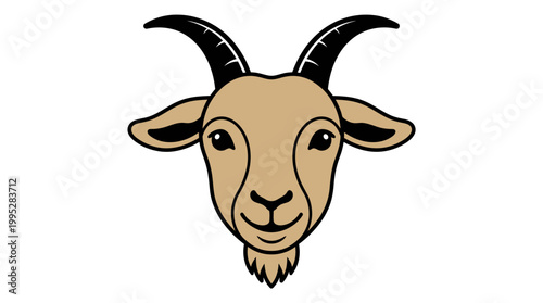 Close-up Illustration of a Goat Head with Horns and Beard Against a White Background
