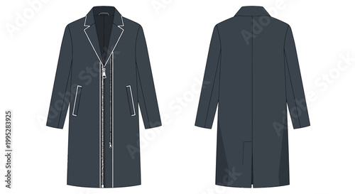 Long Black Coat Front Back.