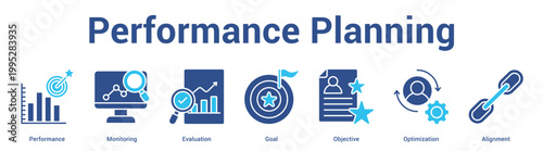 Performance Planning web banner icon set vector illustration concept for business with icon of Performance, Monitoring, Evaluation, Goal, Objecti.