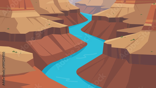 Blue Vein Grand Canyon Flat Design Illustration
