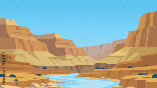 Golden Passage Grand Canyon Flat Design Illustration