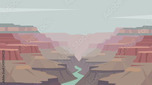 Fog Drift Grand Canyon Flat Design Illustration