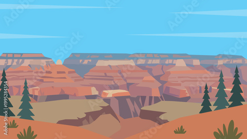 Silent Horizons Grand Canyon Flat Design Illustration