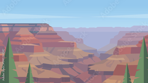 Layered Echoes Grand Canyon Flat Design Illustration