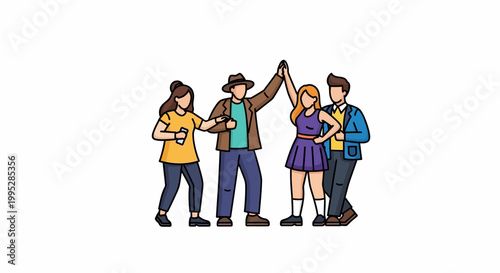 Group of Friends Celebrating Success with High Five Gesture.