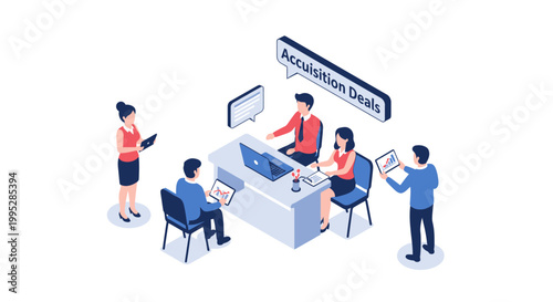 Business Team Discussing Acquisition Deals in Modern Office Environment.