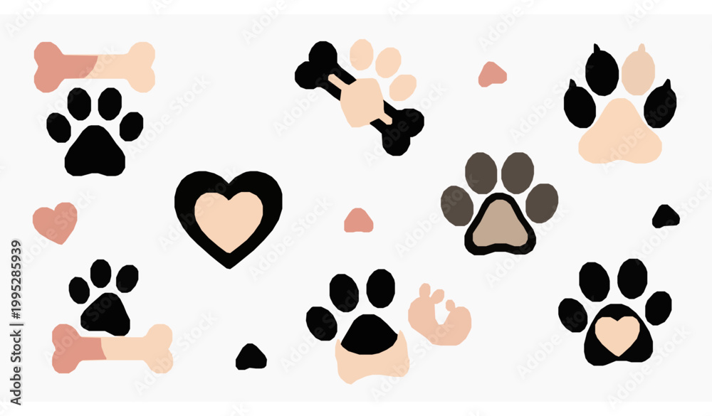 Fototapeta premium Creative paw print icon set with decorative pet symbols for animal branding and logo design