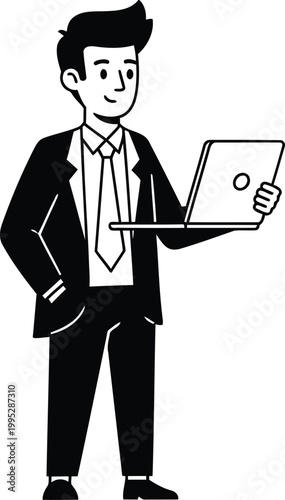 Businessman holding laptop with confidence